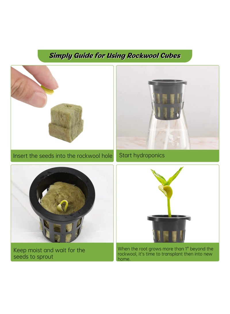 KASTWAVE Rockwool Cubes for Hydroponics with Net Pots, 1in Rock Wool Planting Cubes 72 Plugs & 1.5 inch 50 Net Cups, Plant Nursery Net Cups for Hydroponics, Self Watering Cotton Wick Cord - Image 3