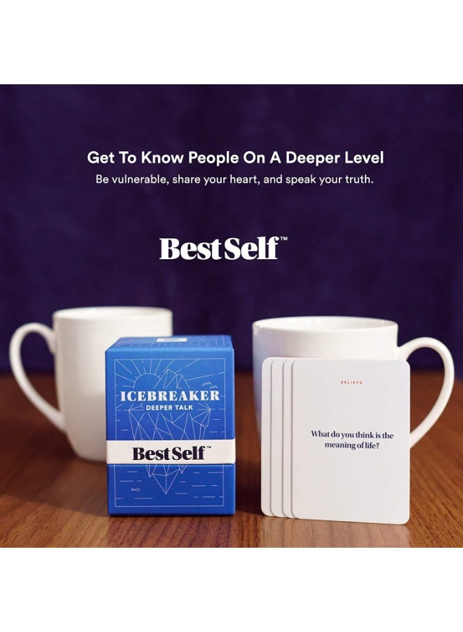 بست سيلف كو. مجموعة بطاقات "Deeper Talk" من BestSelf لكسر الجليد وبدء محادثات عميقة — بطاقات قوية لتعزيز العلاقات وتنميتها من خلال خلق تفاعلات منفتحة وجذابة وهادفة — تتضمن 150 فكرة وموضوعاً للنقاش. - Image 2