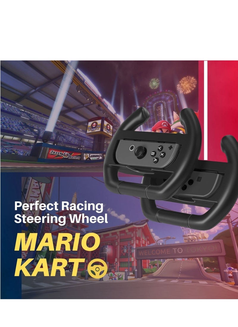 TNP Racing Wheel for Nintendo Switch / Switch OLED Joy-Con Controller (Set of 2 Black) Racing Steering Wheel Controller Accessory Grip Handle Kit Attachment