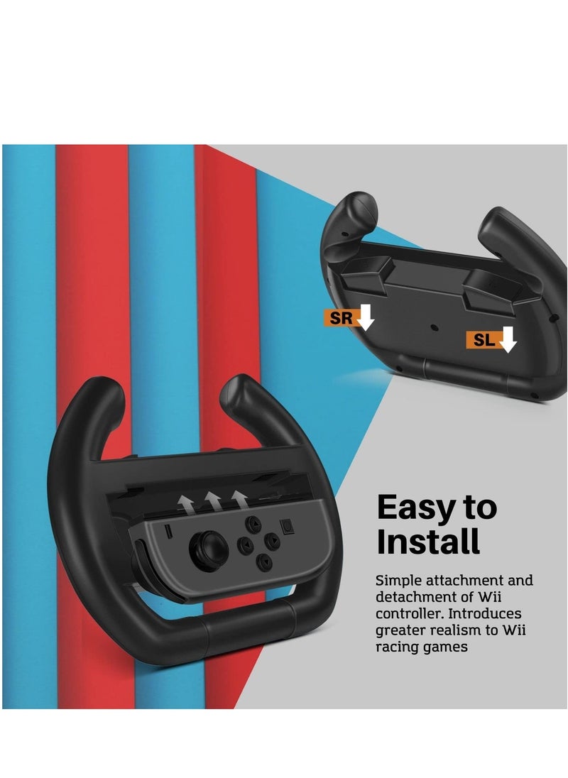 TNP Racing Wheel for Nintendo Switch / Switch OLED Joy-Con Controller (Set of 2 Black) Racing Steering Wheel Controller Accessory Grip Handle Kit Attachment