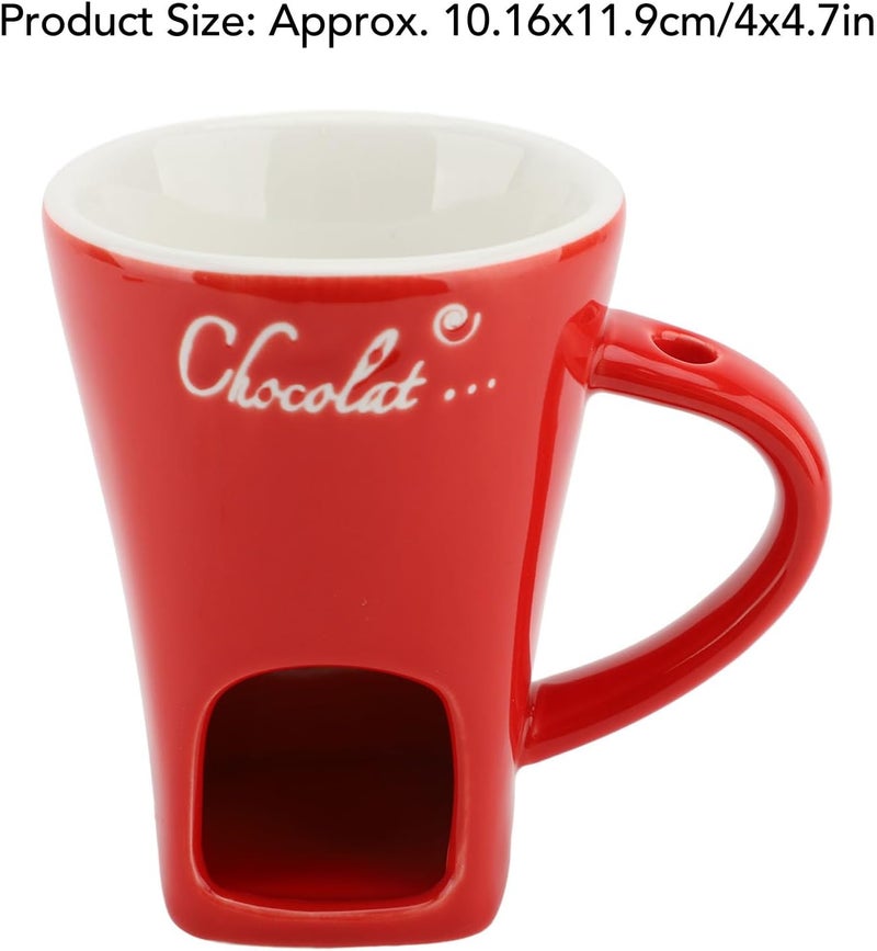 AUNMAS Chocolate Melting Mug, Dishwasher Safe Portable Ceramic Butter Warmer Pot with Stainless Steel Fork for Date Night Wedding Gifts (4.7 Inches Height) (Red) - Image 2