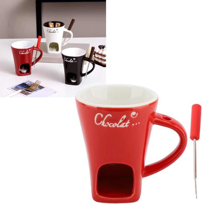 AUNMAS Chocolate Melting Mug, Dishwasher Safe Portable Ceramic Butter Warmer Pot with Stainless Steel Fork for Date Night Wedding Gifts (4.7 Inches Height) (Red) - Image 4