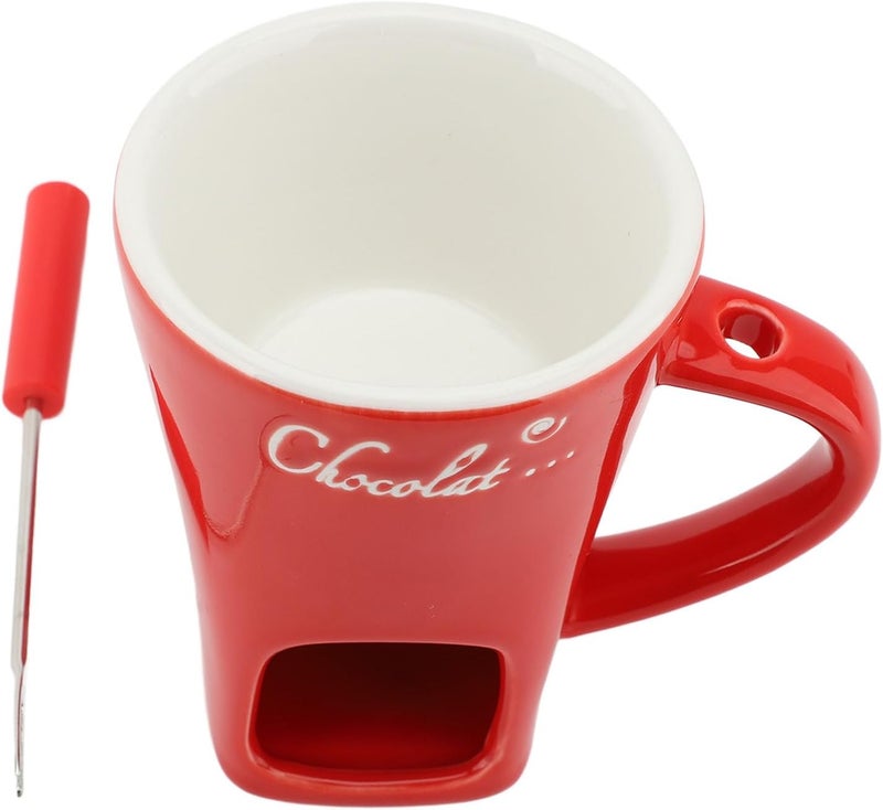 AUNMAS Chocolate Melting Mug, Dishwasher Safe Portable Ceramic Butter Warmer Pot with Stainless Steel Fork for Date Night Wedding Gifts (4.7 Inches Height) (Red) - Image 1