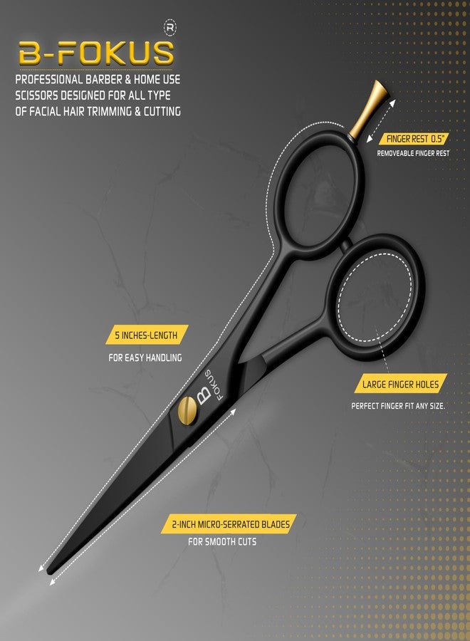 B-FOKUS 5" Premium Beard Mustache Scissors, Black High Carbon Stainless Steel Beard Scissors with 1 Beard Comb, 1 Mustache Comb, 2 Stickers and Tarvel Pouch. Beard Trimming Scissors for All Facial Hair - Image 3
