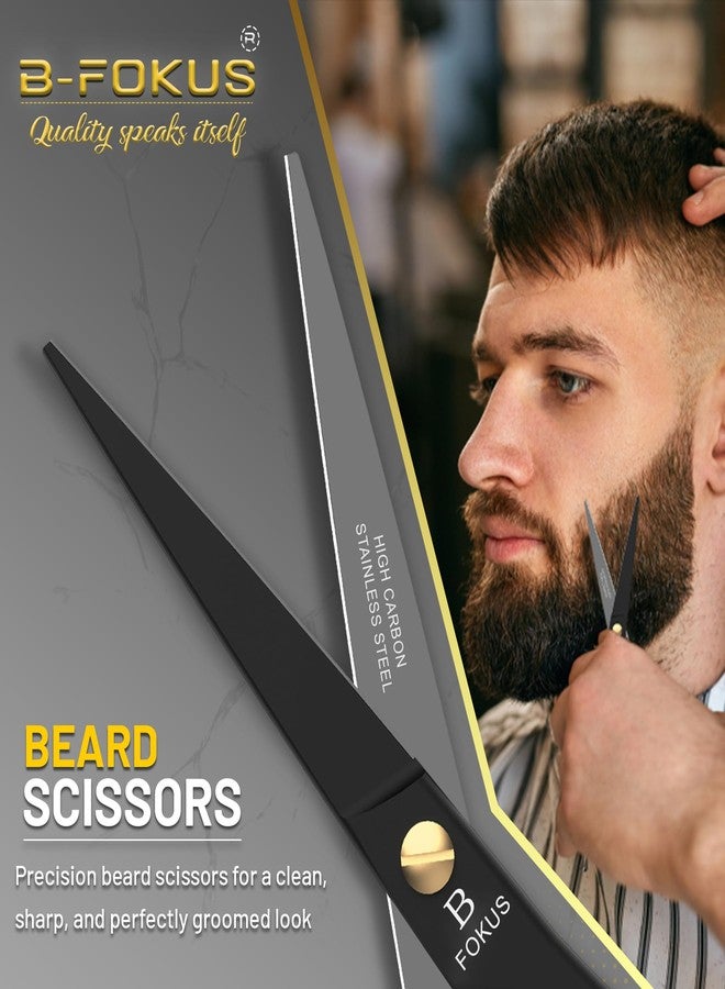 B-FOKUS 5" Premium Beard Mustache Scissors, Black High Carbon Stainless Steel Beard Scissors with 1 Beard Comb, 1 Mustache Comb, 2 Stickers and Tarvel Pouch. Beard Trimming Scissors for All Facial Hair - Image 5