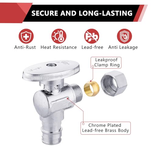 EFIELD 20 PCS EFIELD Stop Valve Pex-a 1/4 Turn Angle 3/8" OD Compression X 1/2" Expansion (F1960), Chrome Plated Brass,(VALVE094-20PCS) - Image 5