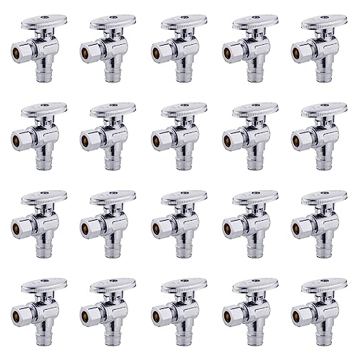 EFIELD 20 PCS EFIELD Stop Valve Pex-a 1/4 Turn Angle 3/8" OD Compression X 1/2" Expansion (F1960), Chrome Plated Brass,(VALVE094-20PCS) - Image 1