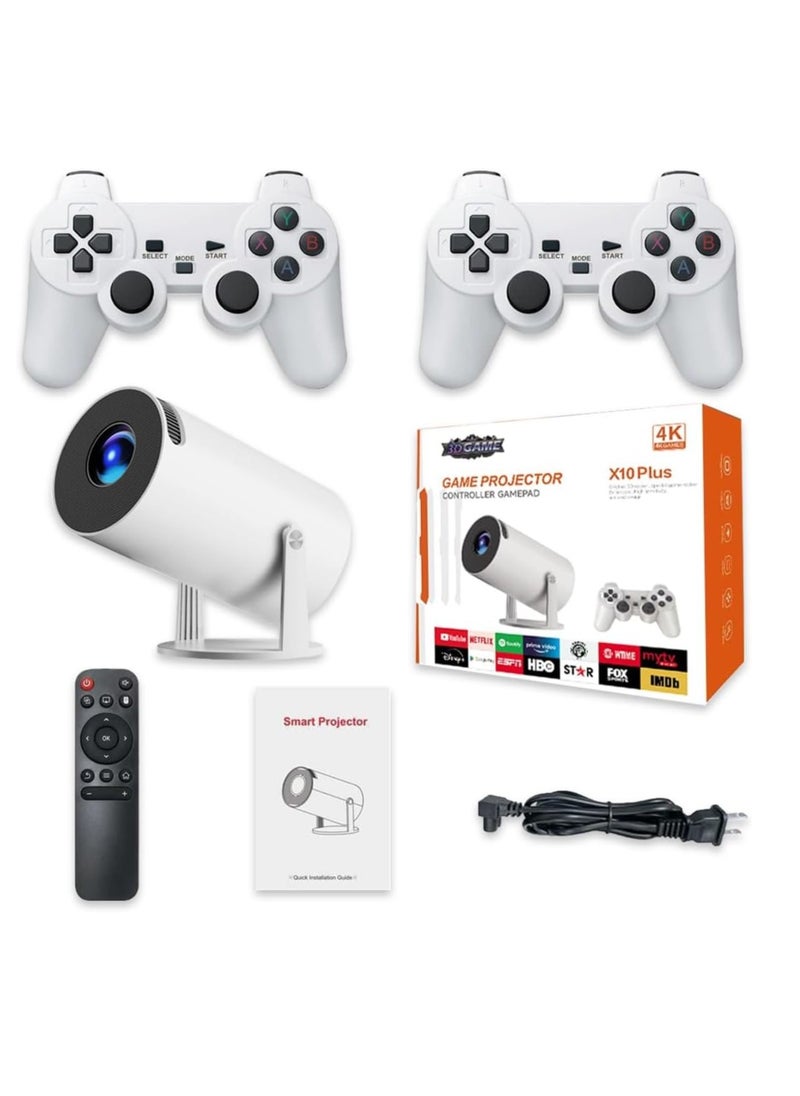 JAJEEK X10 Plus Retro Game Console with Built-In 10000+ Games | 4K HD Projector with Plug & Play TV Game Stick | Dual 2.4G Wireless Controllers | HDMI & WiFi Output | Portable LED Gaming Projector for Kids, Family, Friends, Home or Outdoor Entertainment  - Image 1