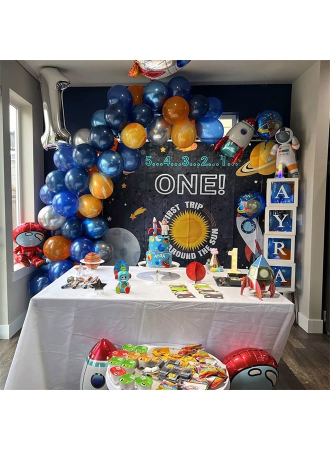 Togvu 60Pcs Balloons Blue Orange, Outer Space Party Balloons Set, Navy Blue Silver Orange Yellow Agate Latex Balloon, Blue Party Balloons for Boys Kids Space Theme Birthday Party, Graduation, Baby Shower - Image 5