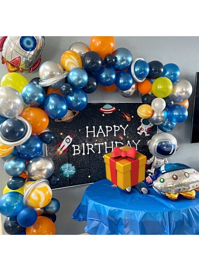 Togvu 60Pcs Balloons Blue Orange, Outer Space Party Balloons Set, Navy Blue Silver Orange Yellow Agate Latex Balloon, Blue Party Balloons for Boys Kids Space Theme Birthday Party, Graduation, Baby Shower - Image 3