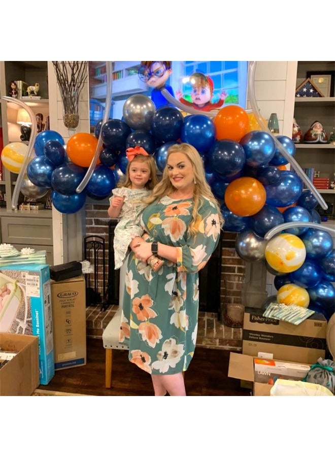Togvu 60Pcs Balloons Blue Orange, Outer Space Party Balloons Set, Navy Blue Silver Orange Yellow Agate Latex Balloon, Blue Party Balloons for Boys Kids Space Theme Birthday Party, Graduation, Baby Shower - Image 4