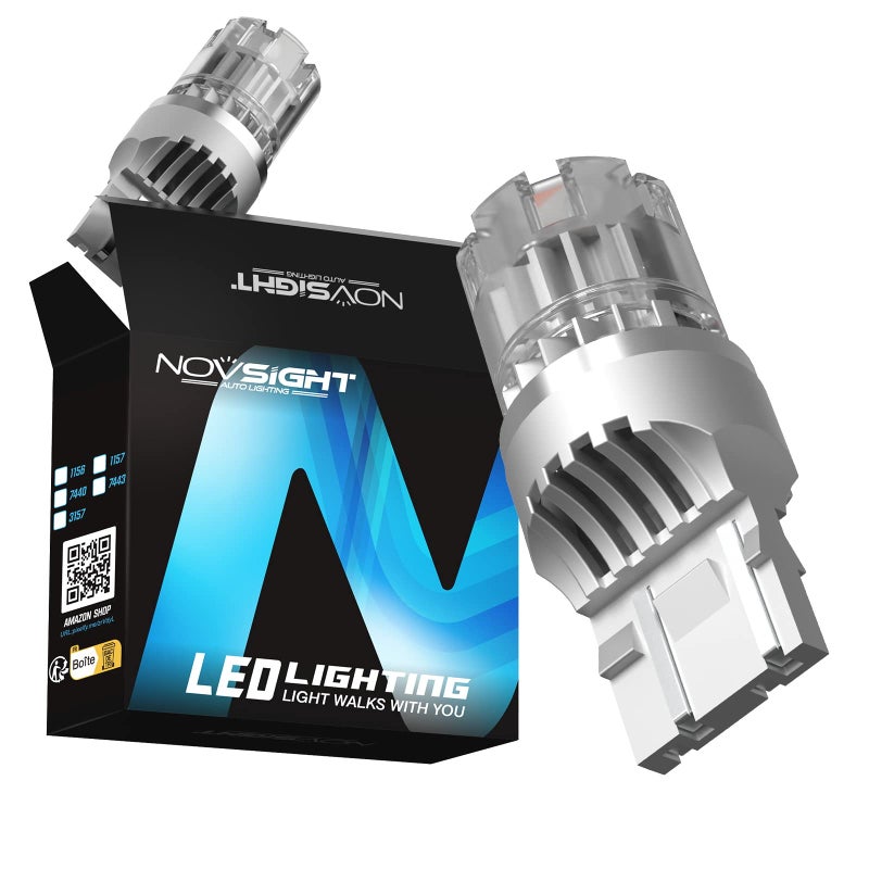 NOVSIGHT NOVSIGHT 2023 7443 7440 LED Bulb, 300% Bright 7440 Red Brake Light Bulb, 7444 7443LL W21W Stop Light, Error Free LED Flashing Brake Lights, Pack of 2  - Image 1