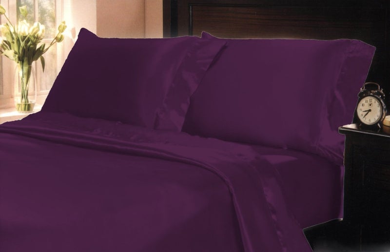 MK Home Mk Collection 4pc California King Soft Silky Satin Solid Purple Deep Pocket Sheet Set New - Image 3