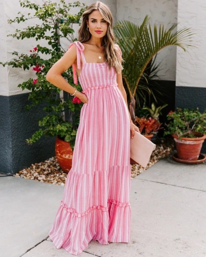 European and American foreign trade new women's sling strapless dress long skirt sexy dress cross-border new products Pink S - Image 4
