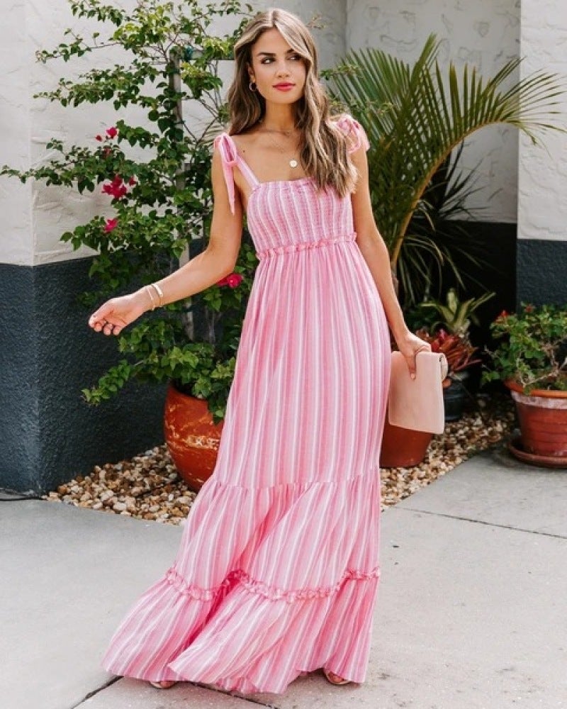 European and American foreign trade new women's sling strapless dress long skirt sexy dress cross-border new products Pink S - Image 3
