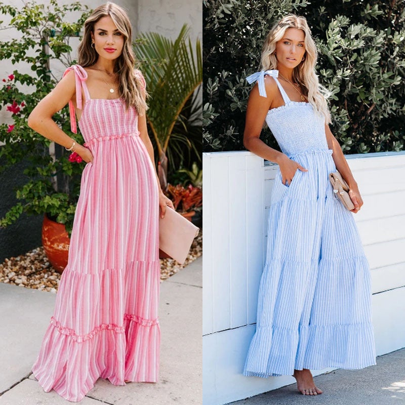 European and American foreign trade new women's sling strapless dress long skirt sexy dress cross-border new products Pink S - Image 2