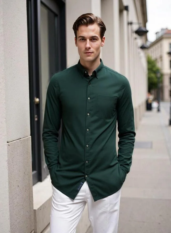 Dennis Lingo Men Solid Spread Collar Casual Shirt