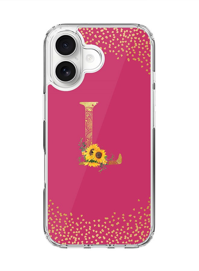 Stylizedd Classic Clear MagSafe Case for iPhone 17 , Hybrid Soft Case Flexible Edges Anti Drop TPU PC Gel Thin Transparent Cover [ Designed for iPhone 17 ] - Custom Monogram Initial Letter Floral Pattern Alphabet - L ( Deep Pink Rose )