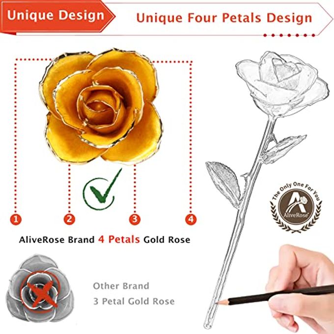 AliveRose Gold Rose Made from Real Rose Unique Design Dipped Rose for Anniversary Valentines Mothers Day Birthday Gifts (Yellow with Stand) - Image 5