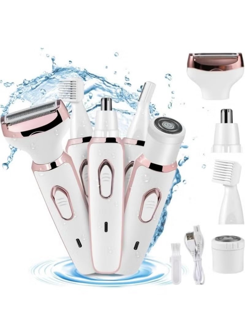 SUCITY 4 in 1 Women Shaver, Electric Nose Trimmer, Eyebrow Trimmer, Body Hair Remover, Portable Facial Shaver, USB Rechargeable Epilator for Face, Armpit, Nose and Body - Image 1
