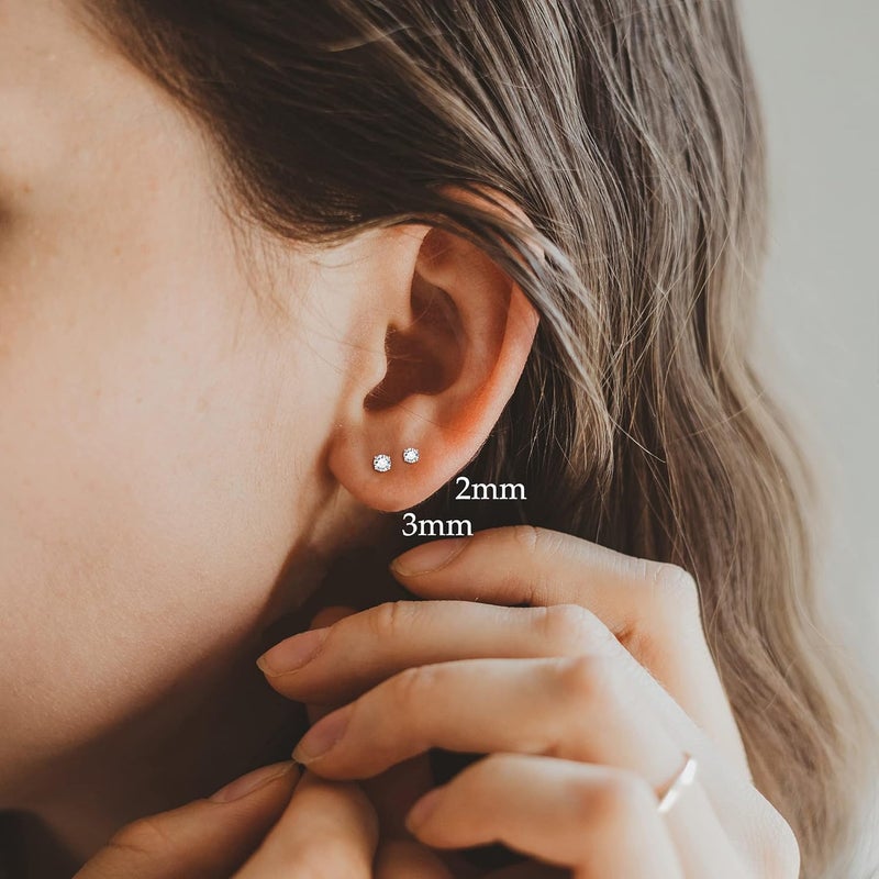 Fansilver 20G Hypoallergenic Flat Back Earrings for Women Men Silver 14K Gold Stainless Steel Stud Earrings Brithstone Cubic Zirconia Studs Surgical Steel Cartilage Earrings for Sensitive Ears - Image 4