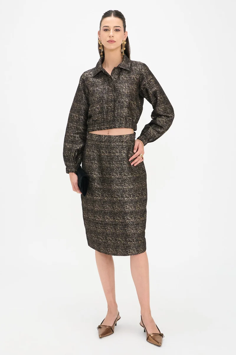 فيرجيو Self Design Viscose Pencil Midi Skirt for Women