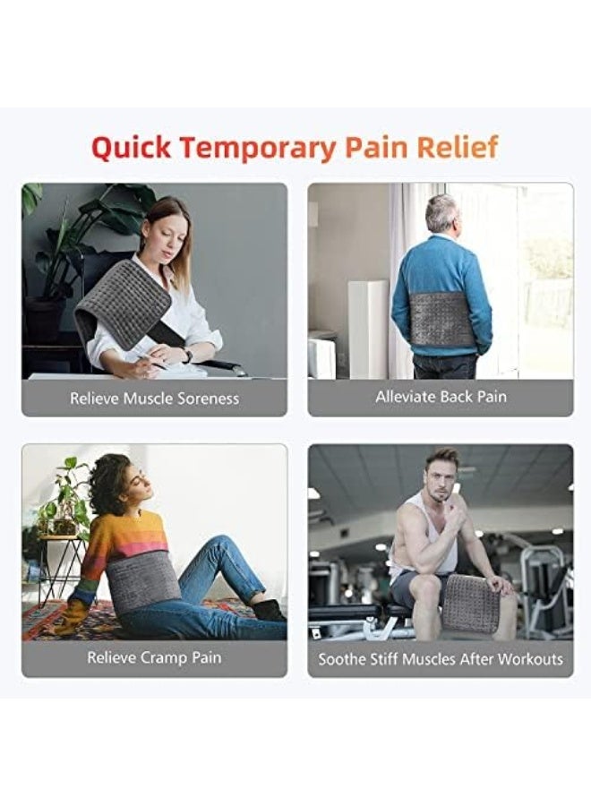 Heating Pad, Electric Heating Pads- Hot Heated Pad for Back Pain 10 Temperature Settings and 3 Timing Settings Dry & Moist Heat Option - Auto Shut Off Function 30 x 60 cm (Grey) - Image 5