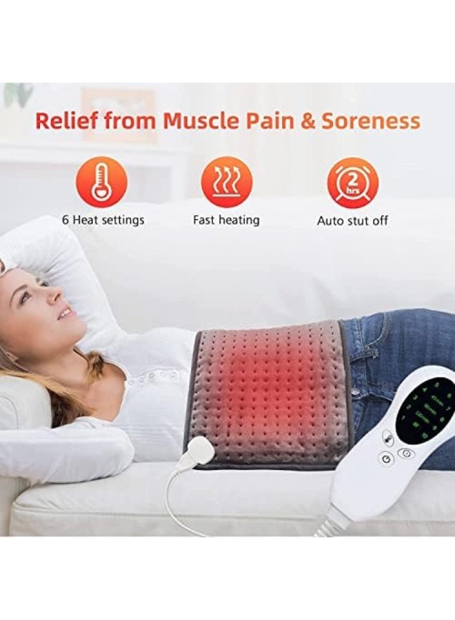 Heating Pad, Electric Heating Pads- Hot Heated Pad for Back Pain 10 Temperature Settings and 3 Timing Settings Dry & Moist Heat Option - Auto Shut Off Function 30 x 60 cm (Grey) - Image 2