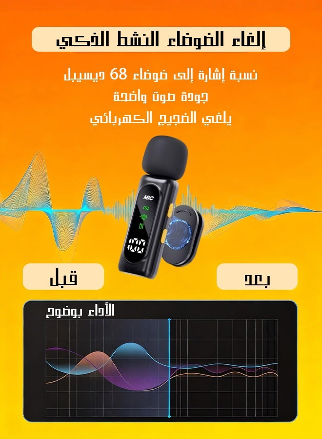 يهييو مايك لافاليير لاسلكي متوافق مع كل شيء - 3 في 1 (3.5مم، لايتنينغ، USB-C) | 2.4G مزيل ضوضاء، بطارية 6 ساعات,علبة متكاملة: 2 مايك + مستقبل ثلاثي + 2 غطاء وبر | استقبال 25 متر | مثالي للكاميرا، تيك توك، يوتيوب، البودكاست - Image 3