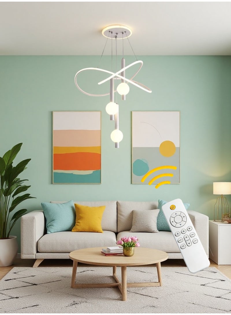Lollipop-shaped LED pendant light with three light colors, remote control, and adjustable height. Ideal for living rooms, bedrooms, and above dining tables. - Image 1