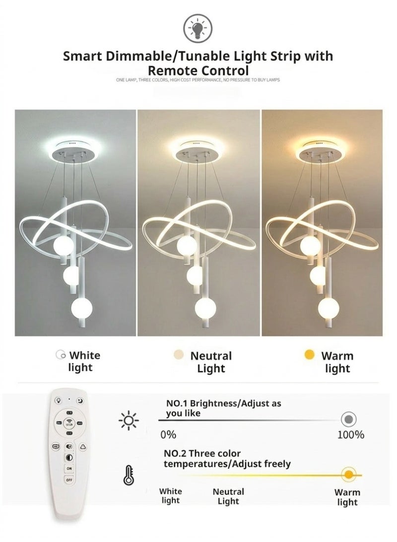 Lollipop-shaped LED pendant light with three light colors, remote control, and adjustable height. Ideal for living rooms, bedrooms, and above dining tables. - Image 4