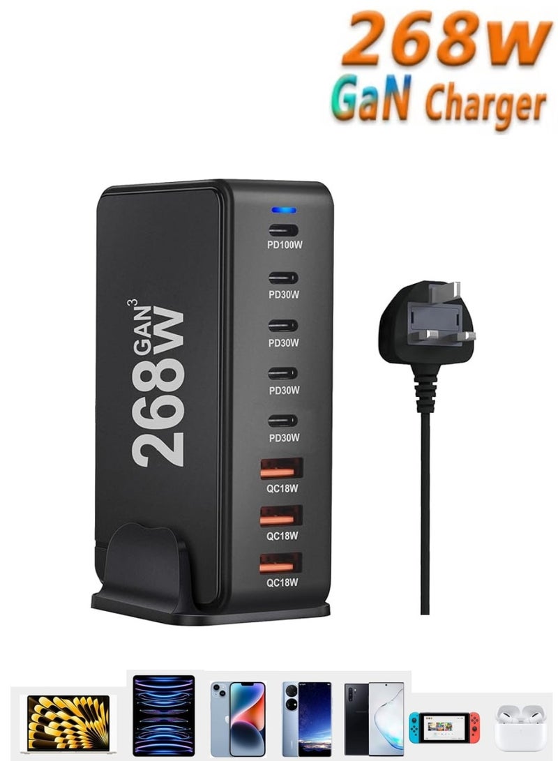 Changli Multi USB Charger, 268W USB C Fast Charger 8Port USB C Plug, Portable USB and Type C Charging Station, Wall Charger Power Strip Adapter Compatible with iPhone/iPad/Airpods/Samsung/Huawei - Image 1