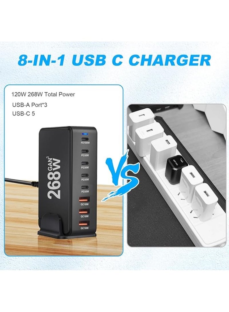 Changli Multi USB Charger, 268W USB C Fast Charger 8Port USB C Plug, Portable USB and Type C Charging Station, Wall Charger Power Strip Adapter Compatible with iPhone/iPad/Airpods/Samsung/Huawei - Image 4