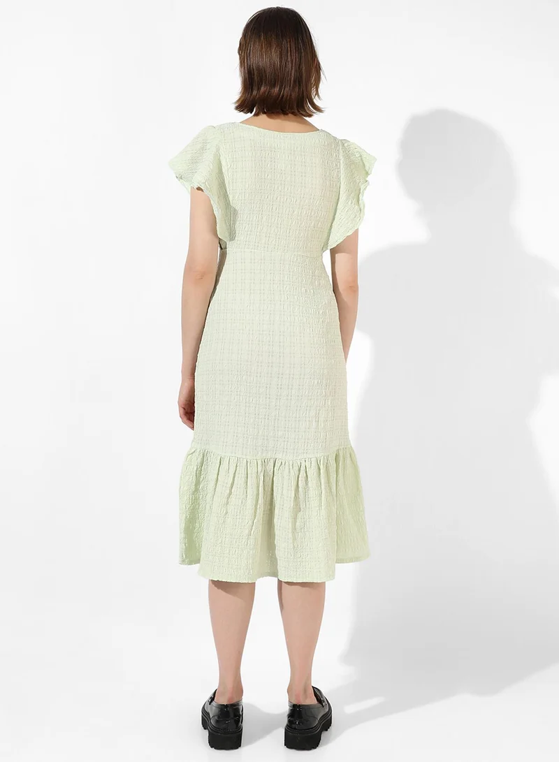 Pinacolada  Women's Lime Green Creased Cut-Out Midi Dress for Women | Best Price UAE