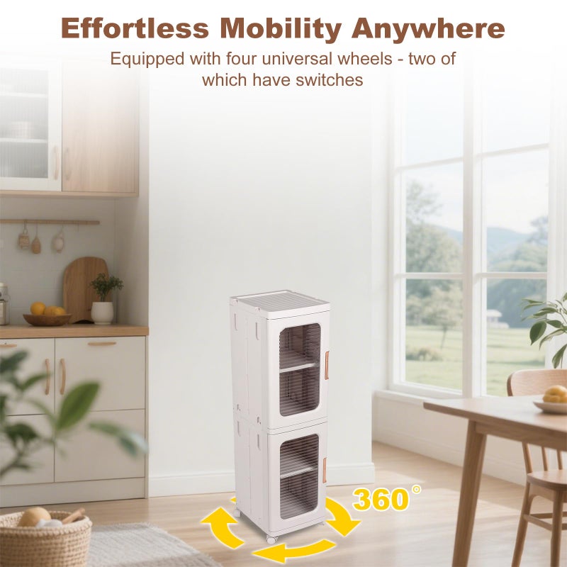 FAHKNS 2-Tier Narrow Storage Cabinet with Transparent Doors and Adjustable Shelves, Ideal Bathroom Organizer and Storage Cabinet for Compact Space, Bathroom, Kitchen, Laundry - Image 5