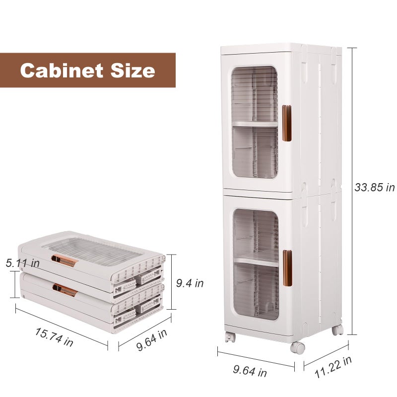 FAHKNS 2-Tier Narrow Storage Cabinet with Transparent Doors and Adjustable Shelves, Ideal Bathroom Organizer and Storage Cabinet for Compact Space, Bathroom, Kitchen, Laundry - Image 2