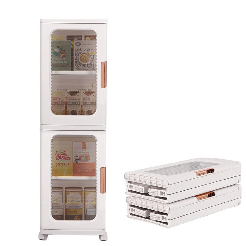FAHKNS 2-Tier Narrow Storage Cabinet with Transparent Doors and Adjustable Shelves, Ideal Bathroom Organizer and Storage Cabinet for Compact Space, Bathroom, Kitchen, Laundry - Image 1