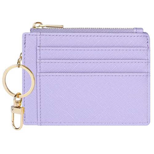 Sodsay Card Case Slim Front Pocket Wallet for Women Credit Card Holder with Keychain(CH Light Purple) - Image 1