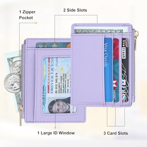 Sodsay Card Case Slim Front Pocket Wallet for Women Credit Card Holder with Keychain(CH Light Purple) - Image 2