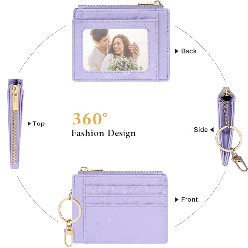 Sodsay Card Case Slim Front Pocket Wallet for Women Credit Card Holder with Keychain(CH Light Purple) - Image 4