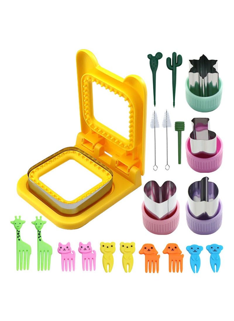 HASTHIP HASTHIP DIY Sandwich Maker Cutter and Sealer Set Stainless Steel Biscuit Mold 10Pcs Cartoon Mini Fruit Forks DIY Homemade Bread Sandwich Maker Molds Sandwich Press Mold Cutter and Sealer 