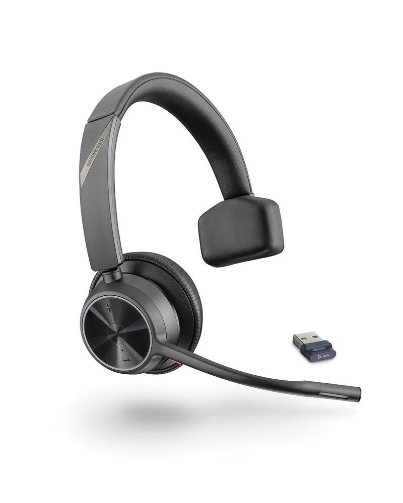 Poly - Voyager 4310 UC Wireless Headset (Plantronics) - Single-Ear Headset with Boom Mic - Connect to PC/Mac via USB-A Bluetooth Adapter, Cell Phone via Bluetooth - Works with Teams, Zoom & More,Black - Image 1