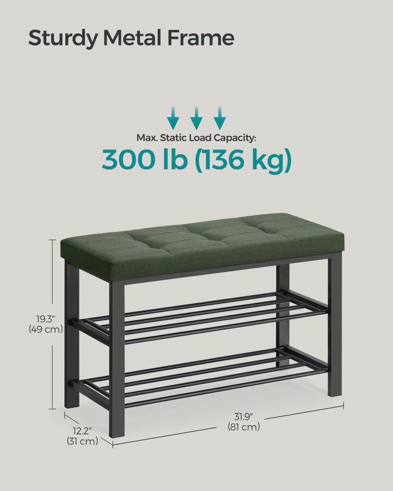SONGMICS Shoe Bench, Storage Bench, Entryway Bench with Cushion, Shoe Shelf with Seat, Space-Saving, Modern Style, for Living Room, Bedroom, Hallway, Forest Green and Ink Black ULBS057C01 - Image 3