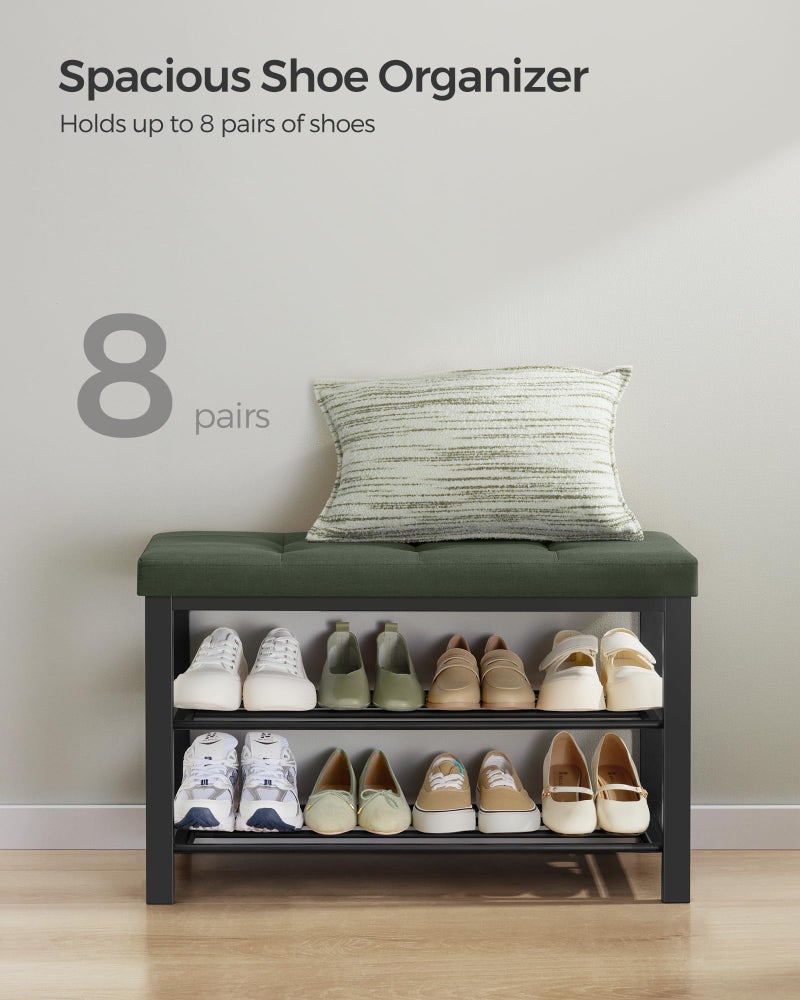 SONGMICS Shoe Bench, Storage Bench, Entryway Bench with Cushion, Shoe Shelf with Seat, Space-Saving, Modern Style, for Living Room, Bedroom, Hallway, Forest Green and Ink Black ULBS057C01 - Image 5