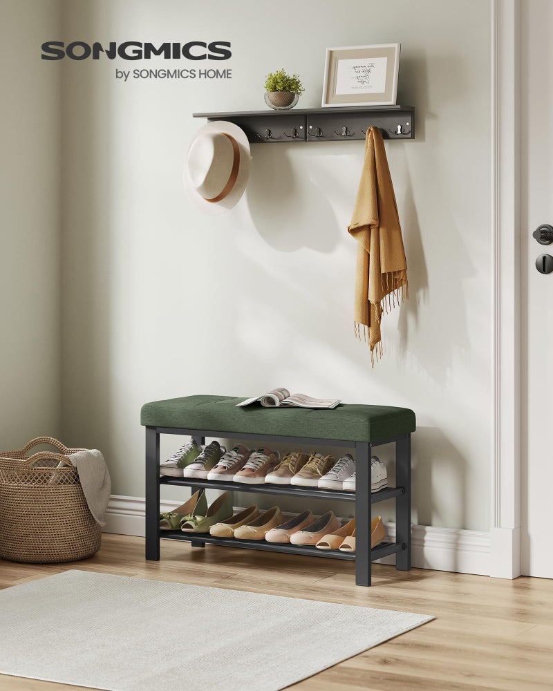 SONGMICS Shoe Bench, Storage Bench, Entryway Bench with Cushion, Shoe Shelf with Seat, Space-Saving, Modern Style, for Living Room, Bedroom, Hallway, Forest Green and Ink Black ULBS057C01 - Image 2