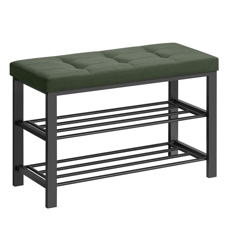 SONGMICS Shoe Bench, Storage Bench, Entryway Bench with Cushion, Shoe Shelf with Seat, Space-Saving, Modern Style, for Living Room, Bedroom, Hallway, Forest Green and Ink Black ULBS057C01 - Image 1
