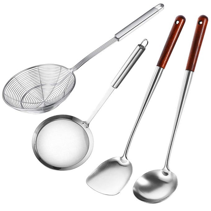 DURABLE 304 STAINLESS STEEL CANNING LADLE OIL SOUP SPOONFAT SKIMMER SPOON HOT POT FINE MESH FOOD STRAINER SPIDER STRAINER 4PCS