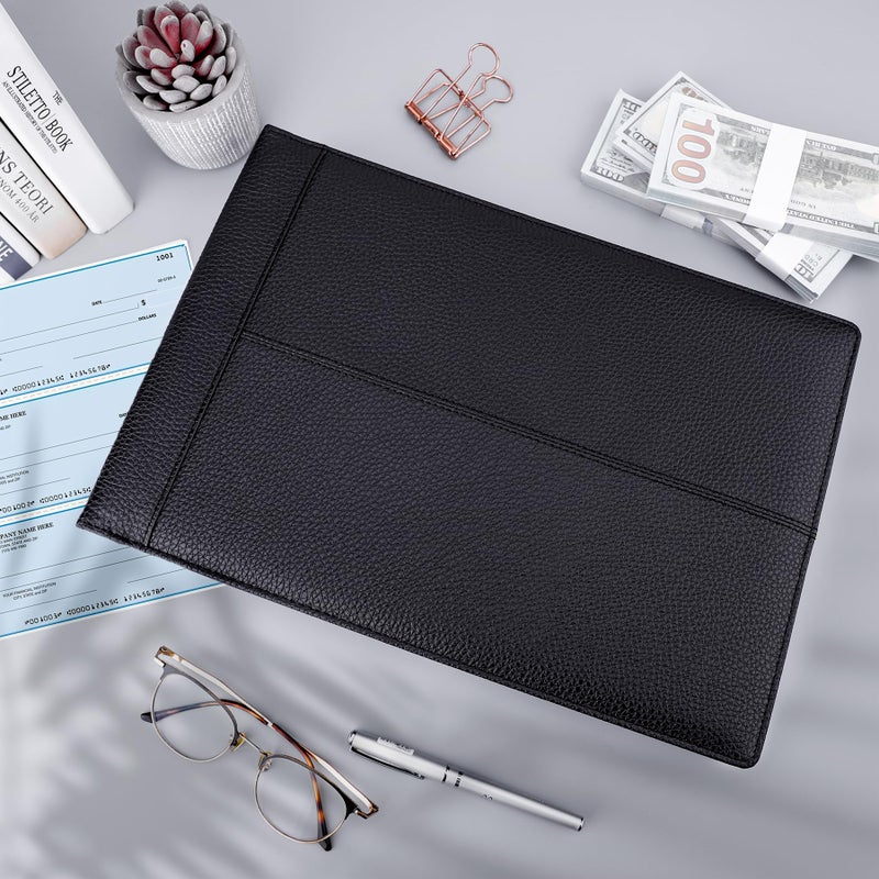 Antner 7 Ring Business Checkbook Binder for Business Checks, 600 Checks Capacity, PU Leather Check Book Binder Cover with Zipper Pouch, Executive Organizer Portfolio Holder for 9x13 Inch Sheets, Black - Image 3