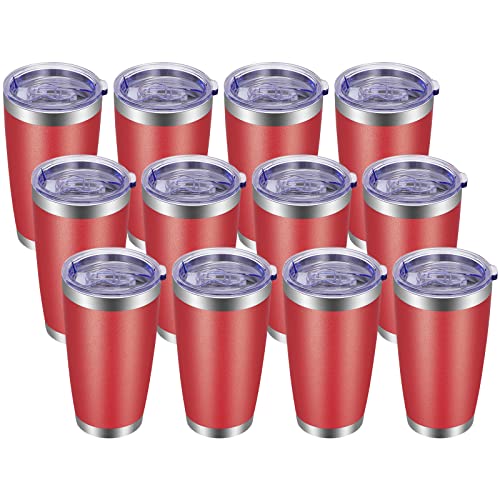 VEGOND VEGOND 20oz Tumbler with Lid and Straw Stainless Steel Tumbler Cup Bulk Vacuum Insulated Double Wall Travel Coffee Mug Powder Coated Coffee CupPowder Red 12 Pack