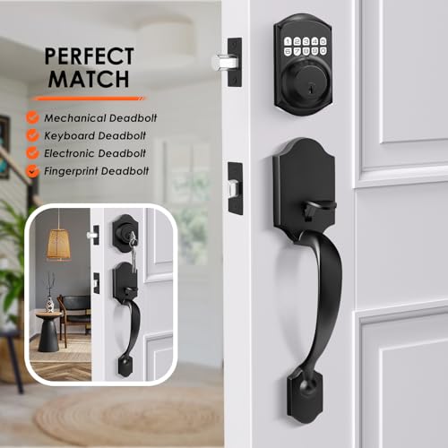 Haidms Front Door Handle Black, Entry&Exterior Door Handles and Reversible Handle Lever,Single Cylinder Door Handle Set with Lower Half Lever for Left and Right Hand Door, Matte Black - Image 2